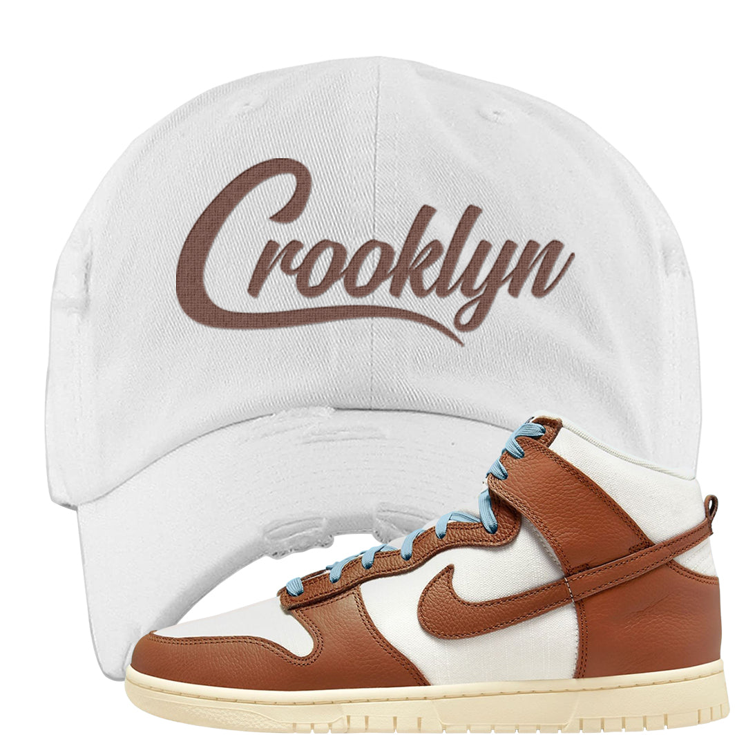 Certified Fresh Pecan High Dunks Distressed Dad Hat | Crooklyn, White