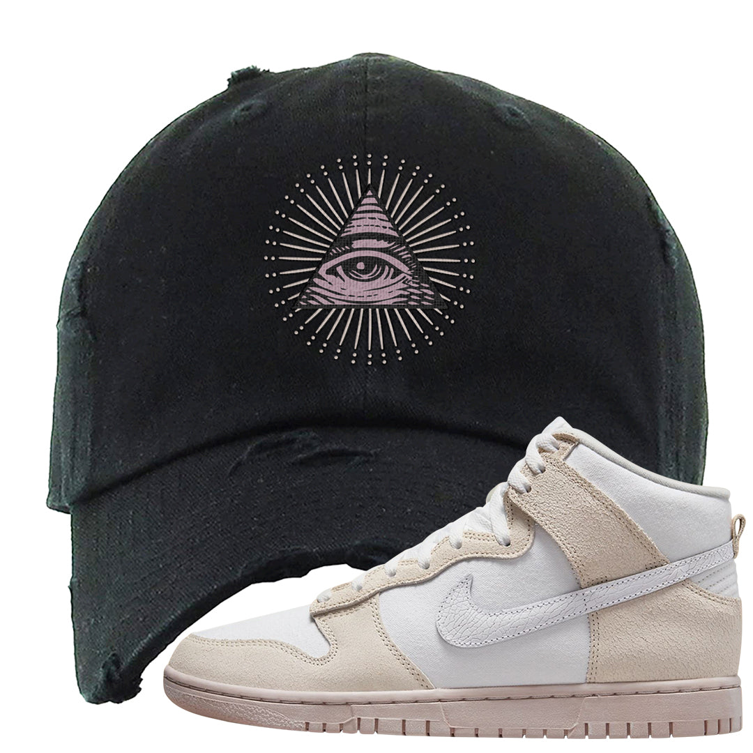 Slat Flats EMB High Dunks Distressed Dad Hat | All Seeing Eye, Black