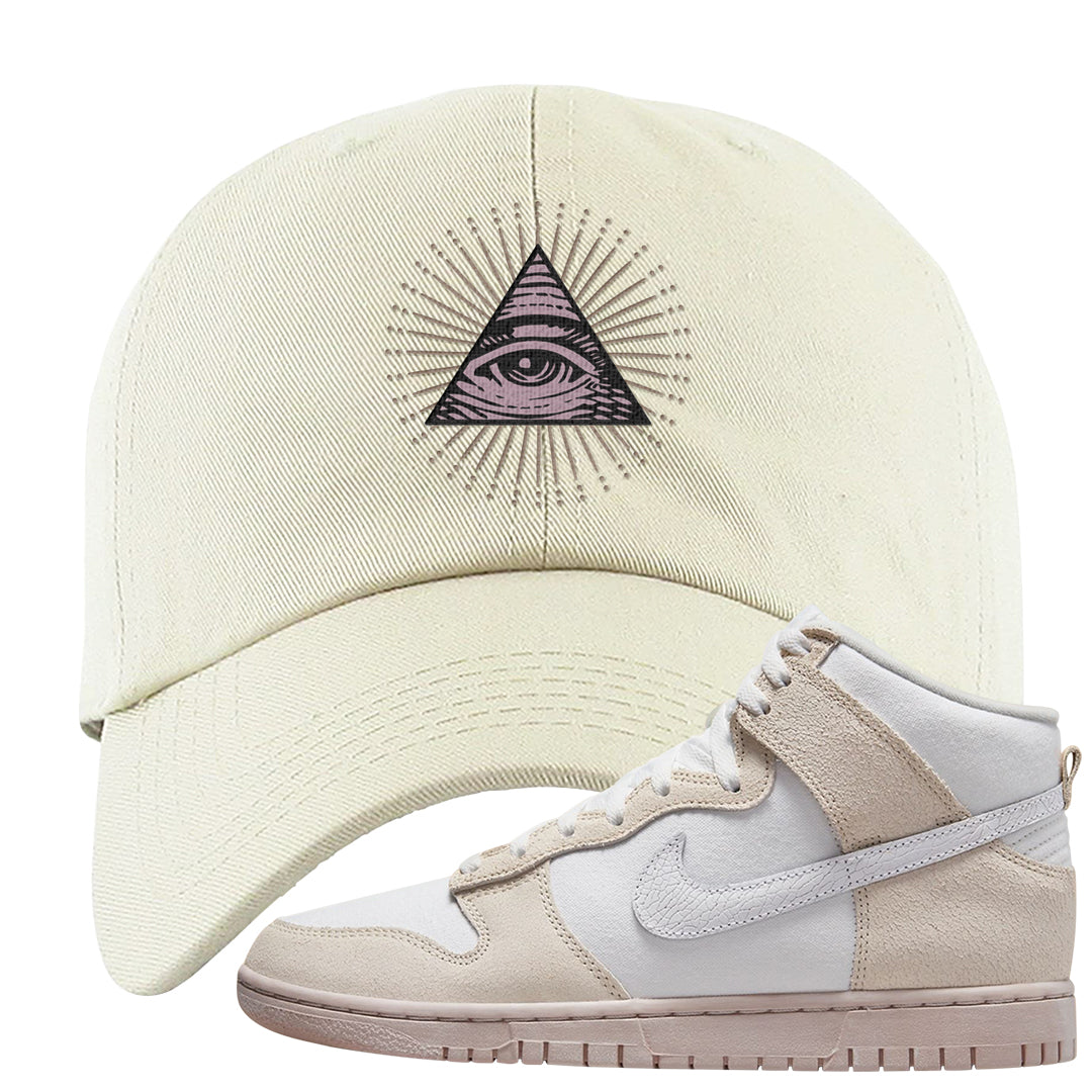 Slat Flats EMB High Dunks Dad Hat | All Seeing Eye, White