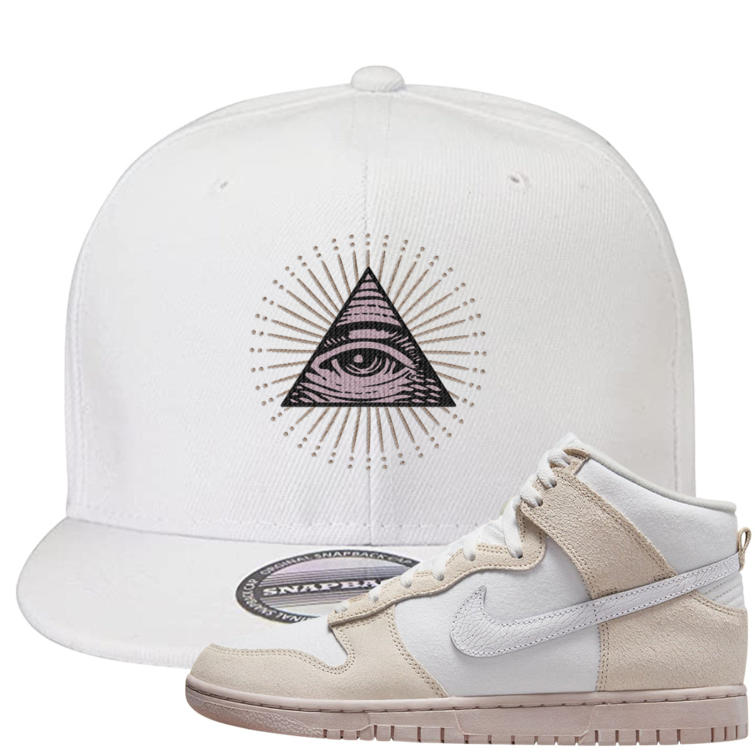 Slat Flats EMB High Dunks Snapback Hat | All Seeing Eye, White