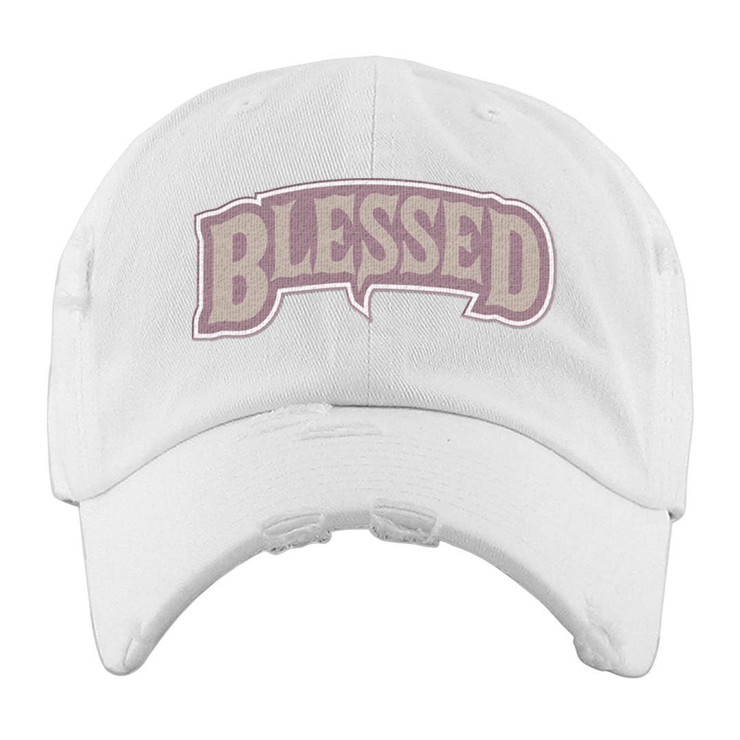 Slat Flats EMB High Dunks Distressed Dad Hat | Blessed Arch, White