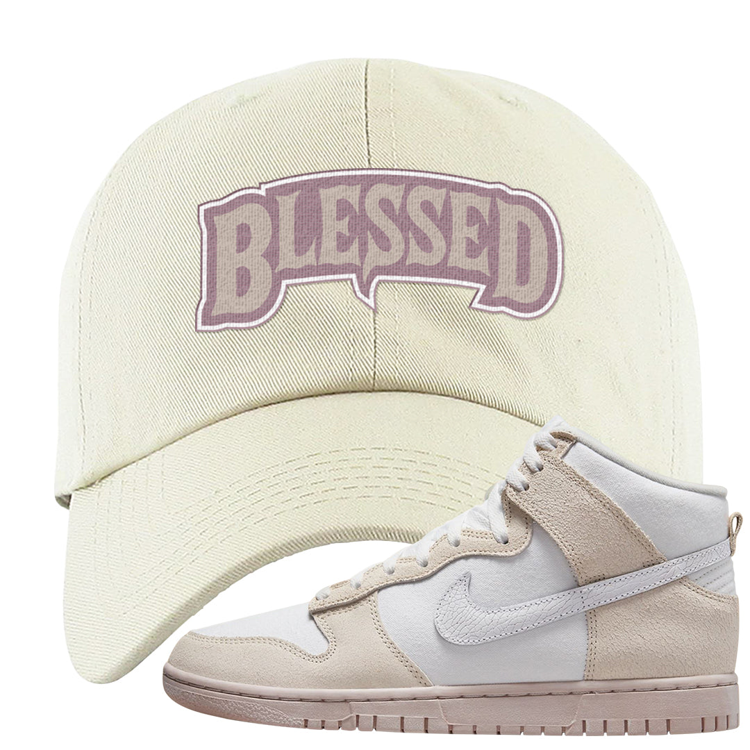 Slat Flats EMB High Dunks Dad Hat | Blessed Arch, White