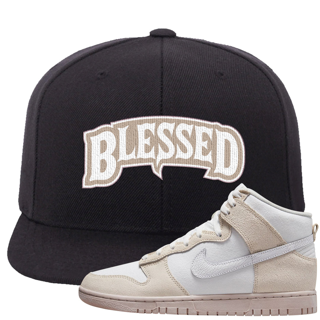 Slat Flats EMB High Dunks Snapback Hat | Blessed Arch, Black