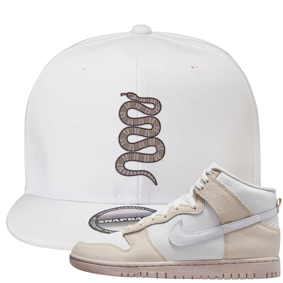 Slat Flats EMB High Dunks Snapback Hat | Coiled Snake, White