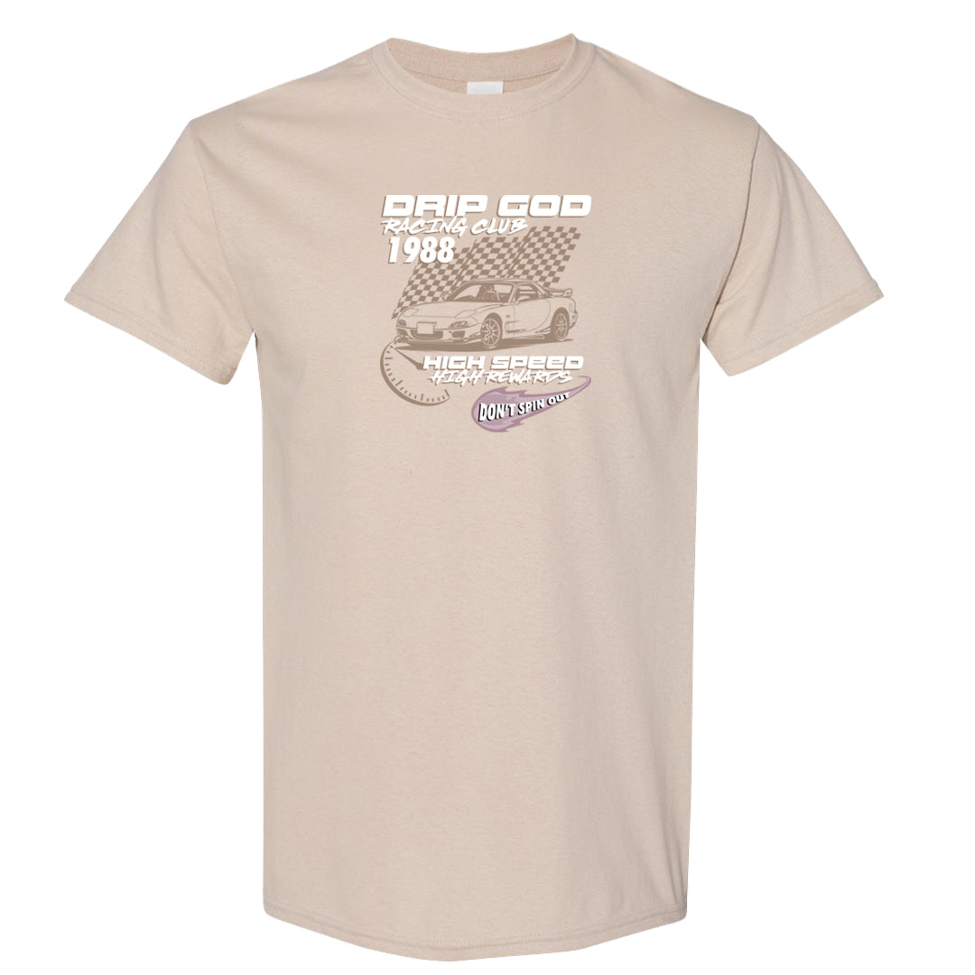 Slat Flats EMB High Dunks T Shirt | Drip God Racing Club, Sand