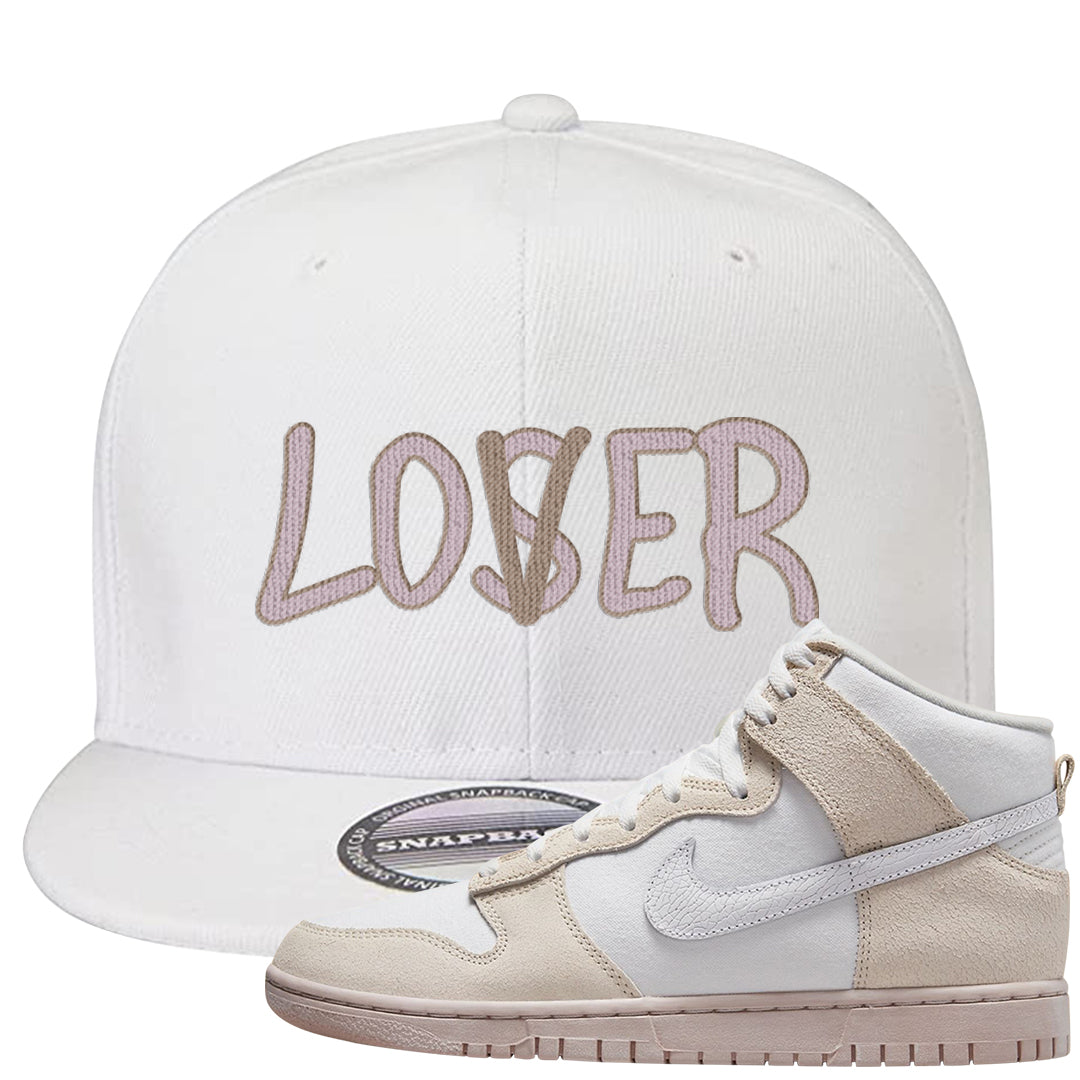 Slat Flats EMB High Dunks Snapback Hat | Lover, White