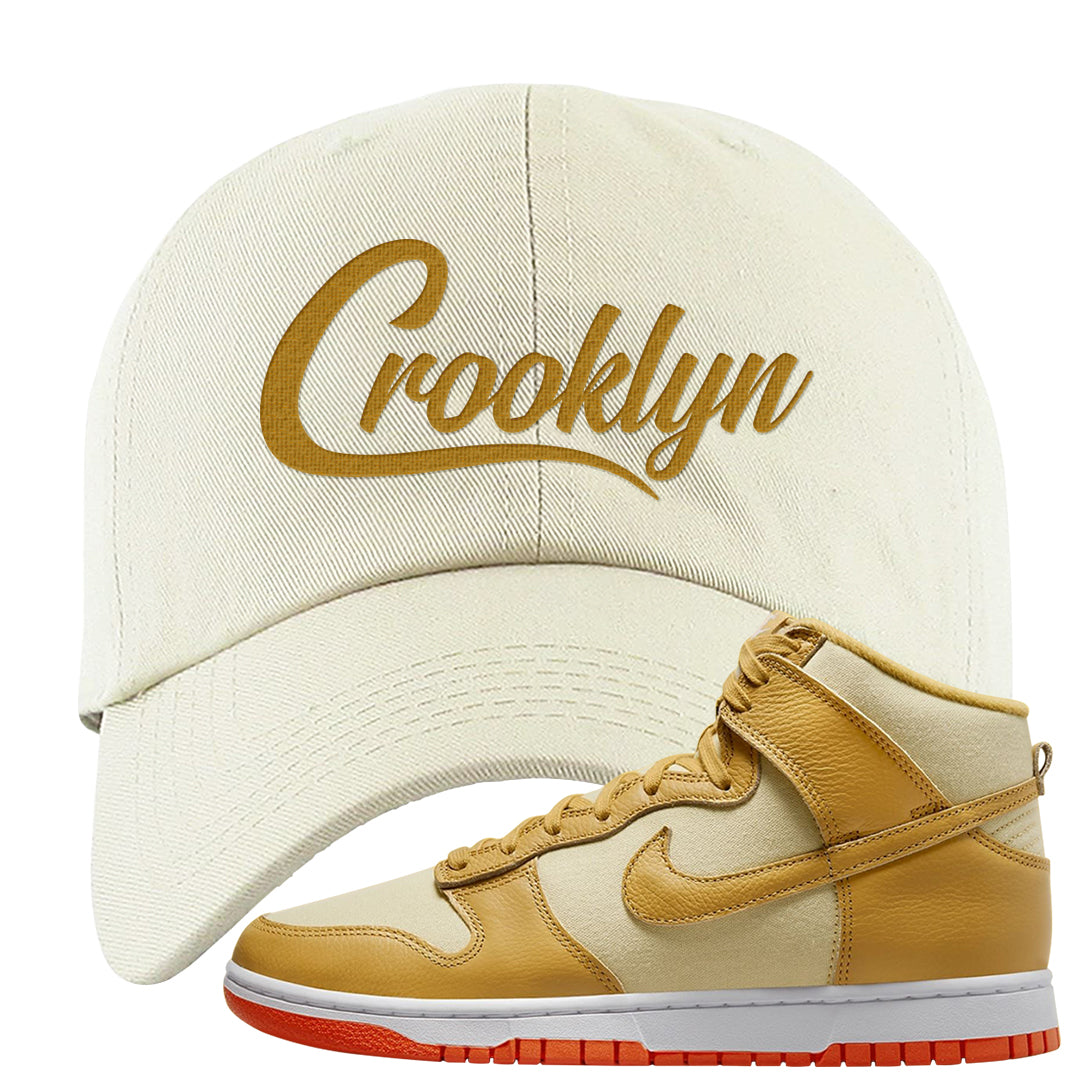 Wheat Gold High Dunks Dad Hat | Crooklyn, White