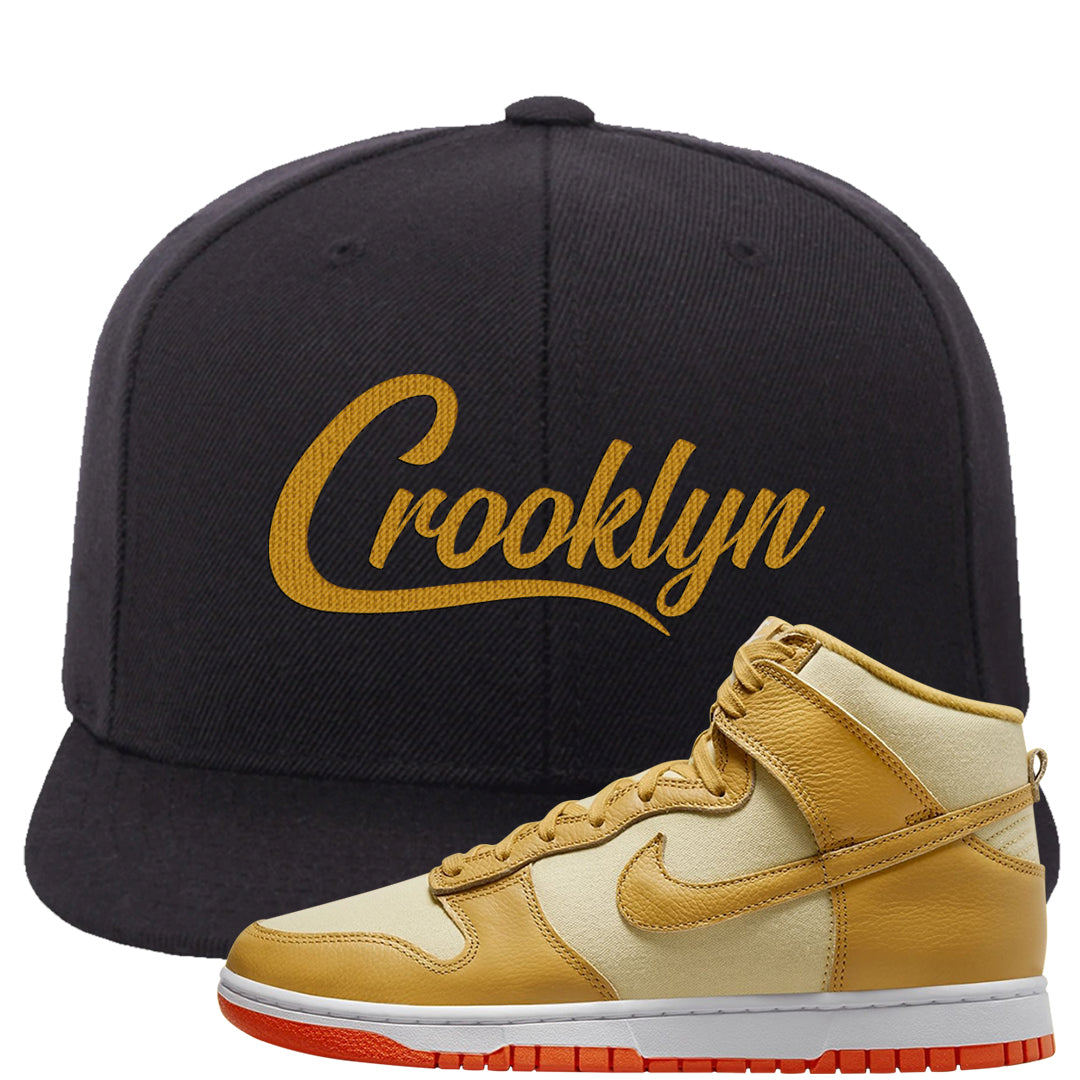 Wheat Gold High Dunks Snapback Hat | Crooklyn, Black