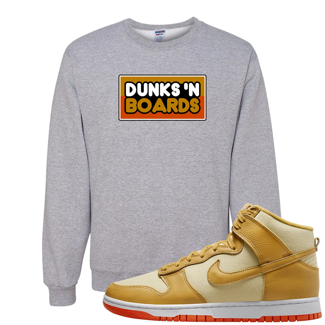 Wheat Gold High Dunks Crewneck Sweatshirt | Dunks N Boards, Ash