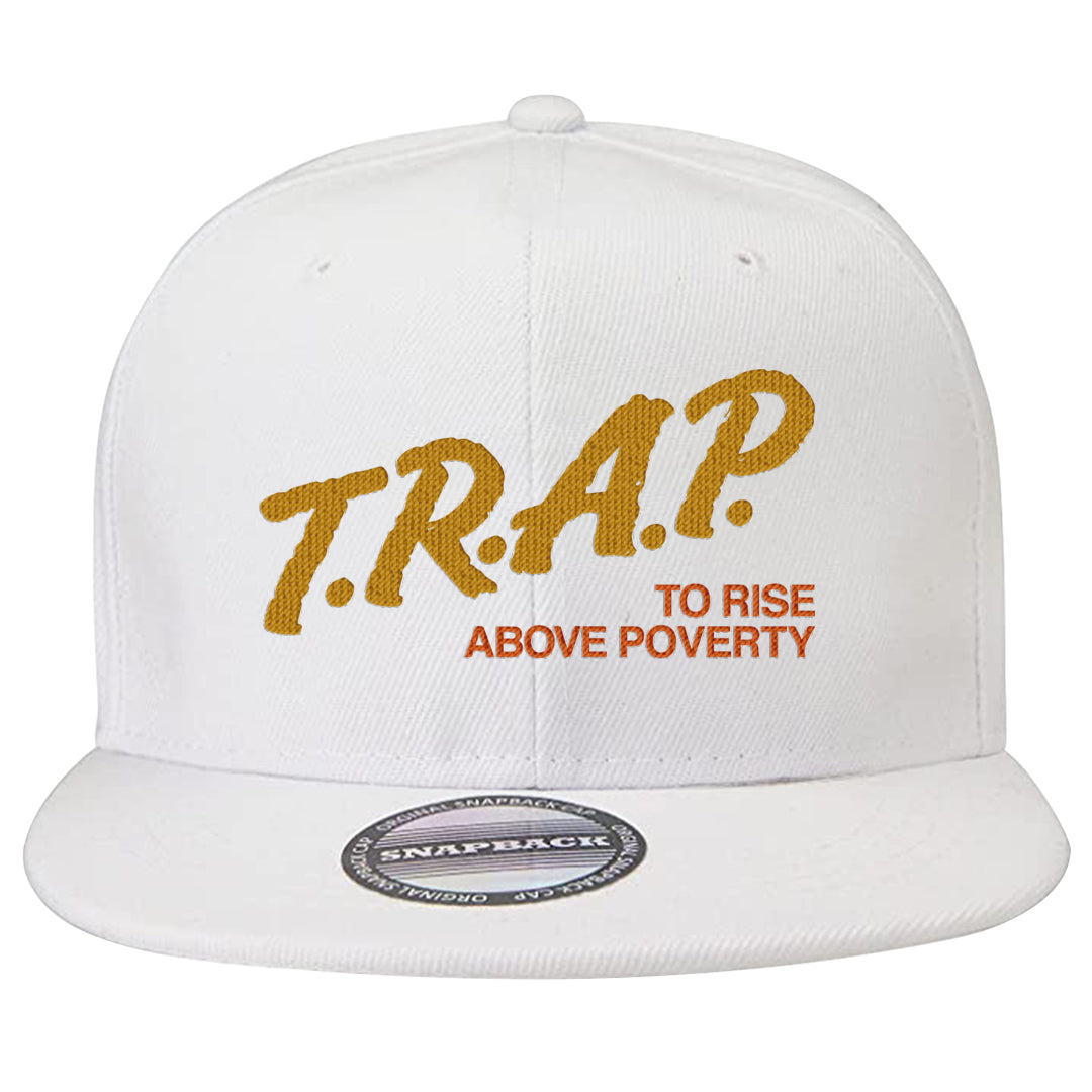 Wheat Gold High Dunks Snapback Hat | Trap To Rise Above Poverty, White