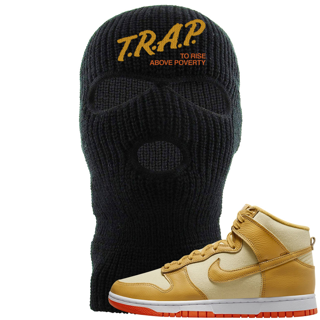 Wheat Gold High Dunks Ski Mask | Trap To Rise Above Poverty, Black