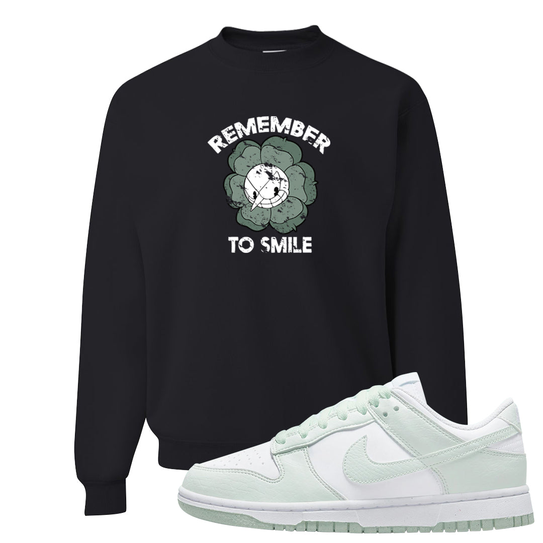 Barely Green White Low Dunks Crewneck Sweatshirt | Remember To Smile, Black
