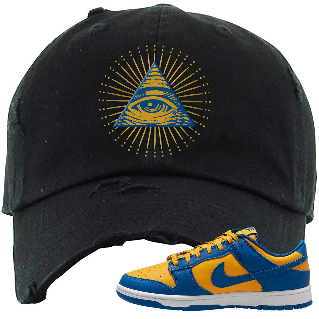 Blue Yellow White Low Dunks Distressed Dad Hat | All Seeing Eye, Black