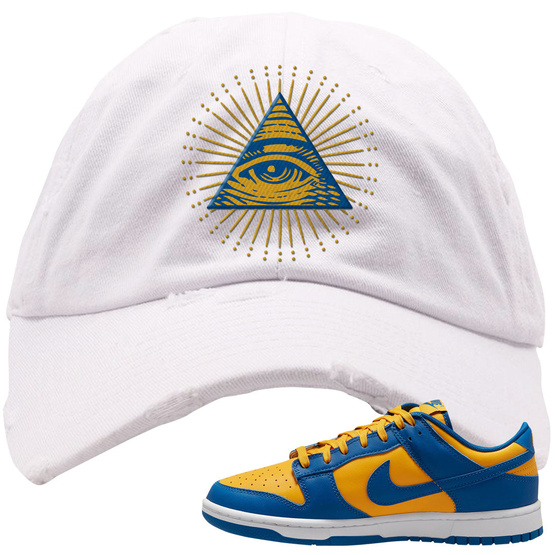Blue Yellow White Low Dunks Distressed Dad Hat | All Seeing Eye, White