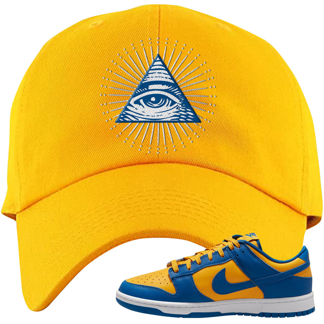 Blue Yellow White Low Dunks Dad Hat | All Seeing Eye, Gold