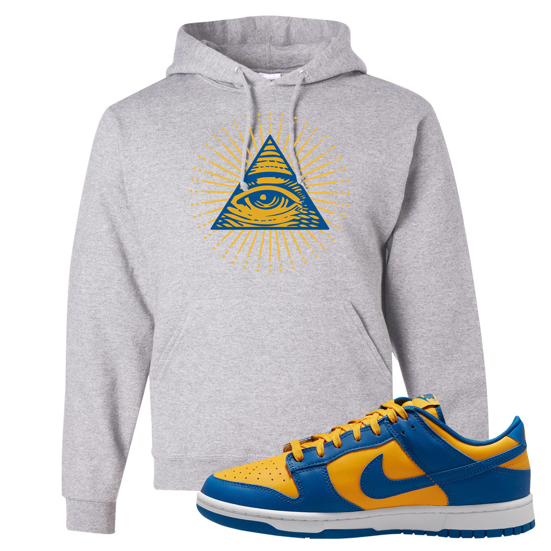 Blue Yellow White Low Dunks Hoodie | All Seeing Eye, Ash