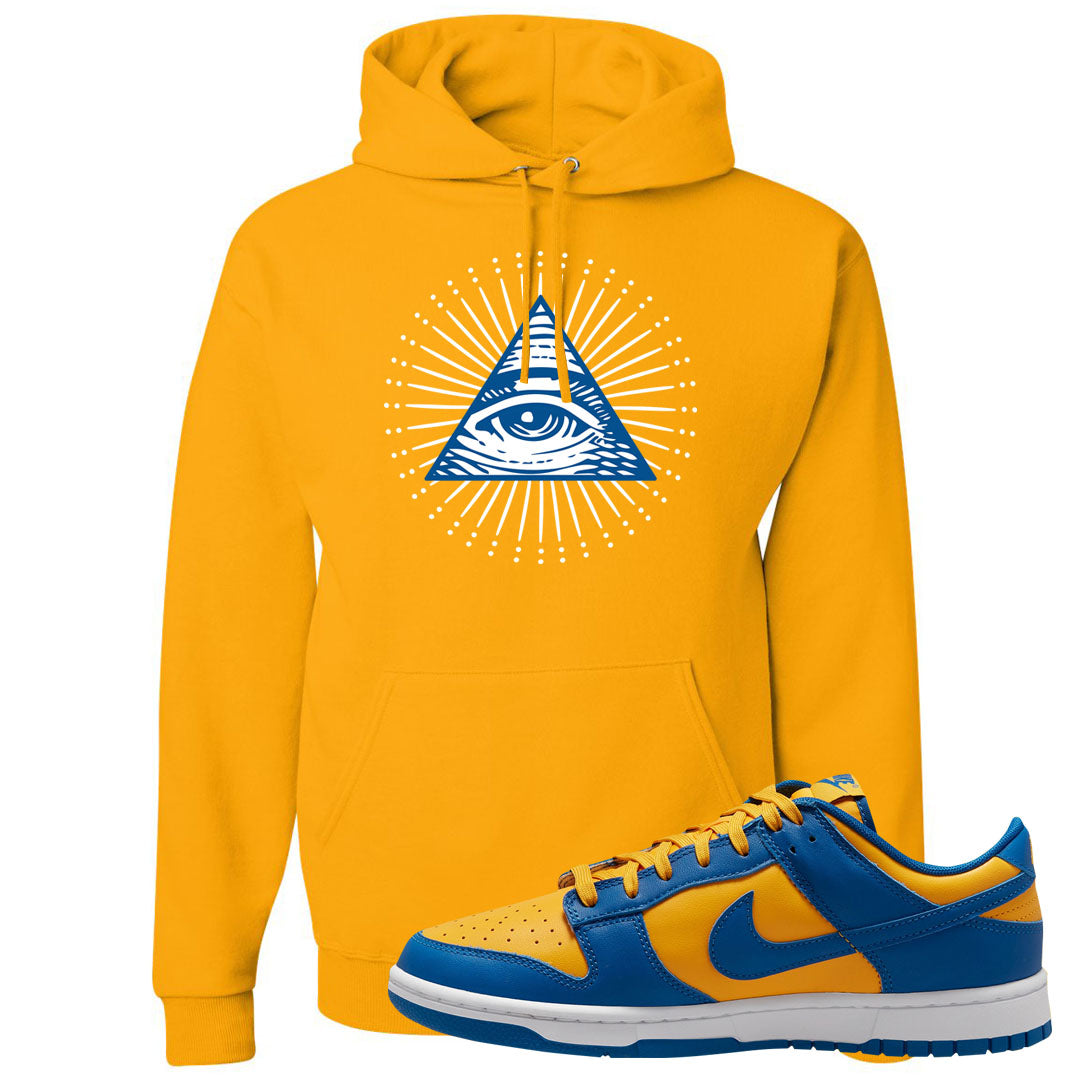 Blue Yellow White Low Dunks Hoodie | All Seeing Eye, Gold