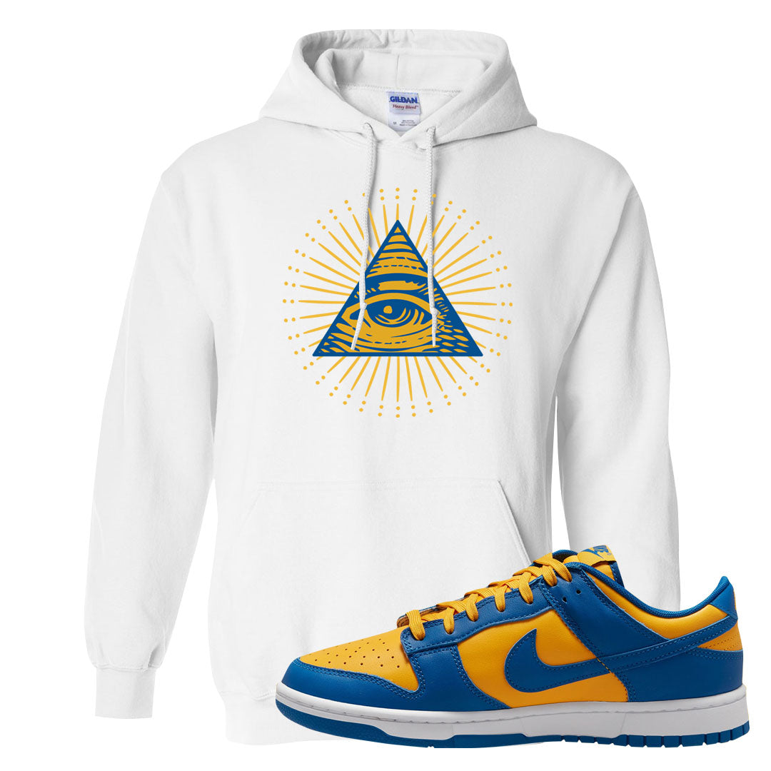 Blue Yellow White Low Dunks Hoodie | All Seeing Eye, White