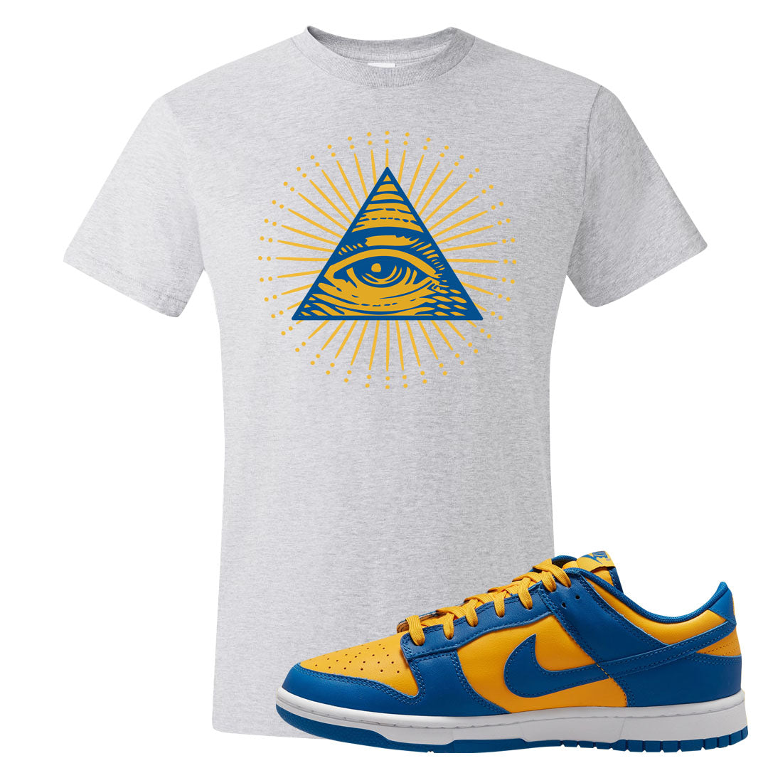 Blue Yellow White Low Dunks T Shirt | All Seeing Eye, Ash