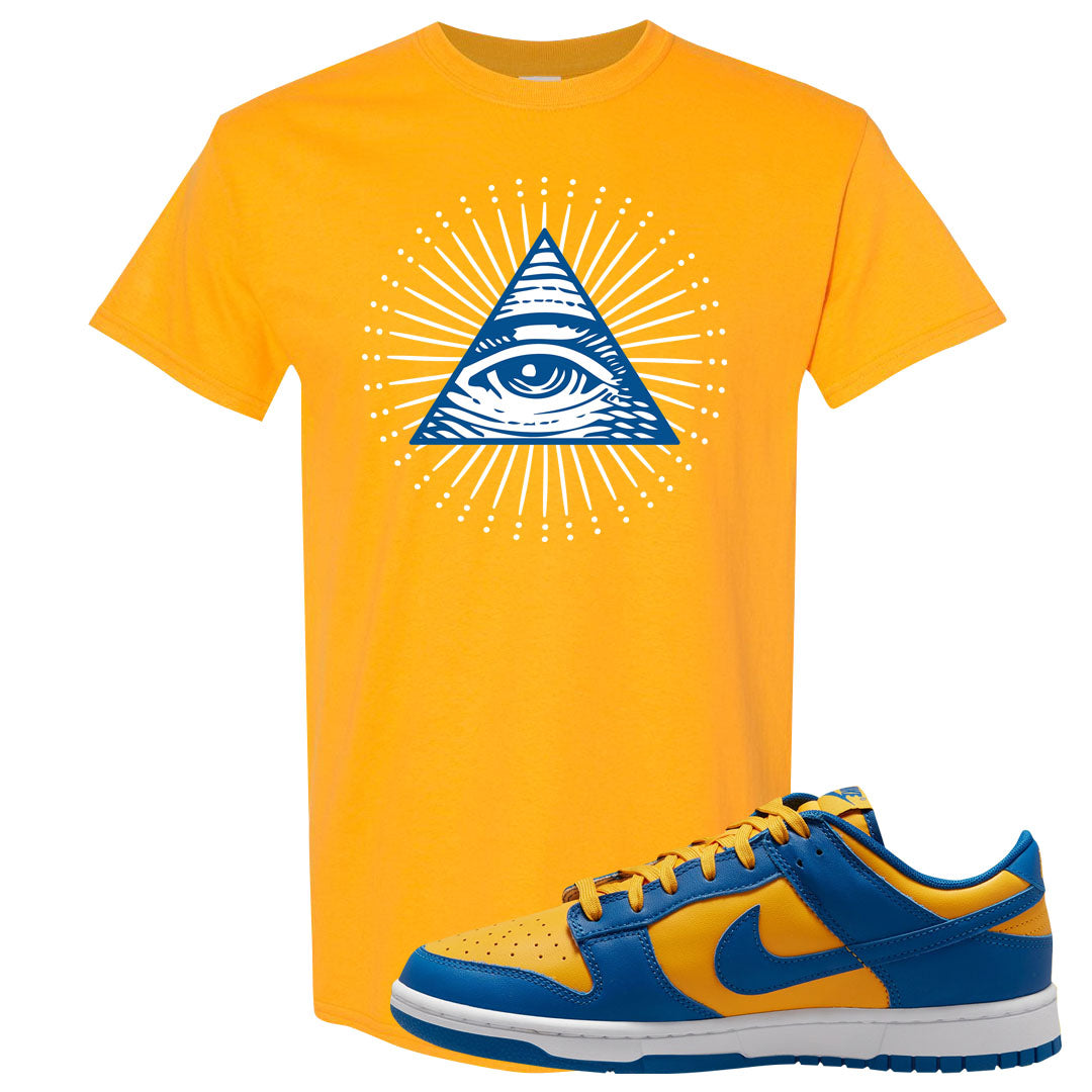 Blue Yellow White Low Dunks T Shirt | All Seeing Eye, Gold