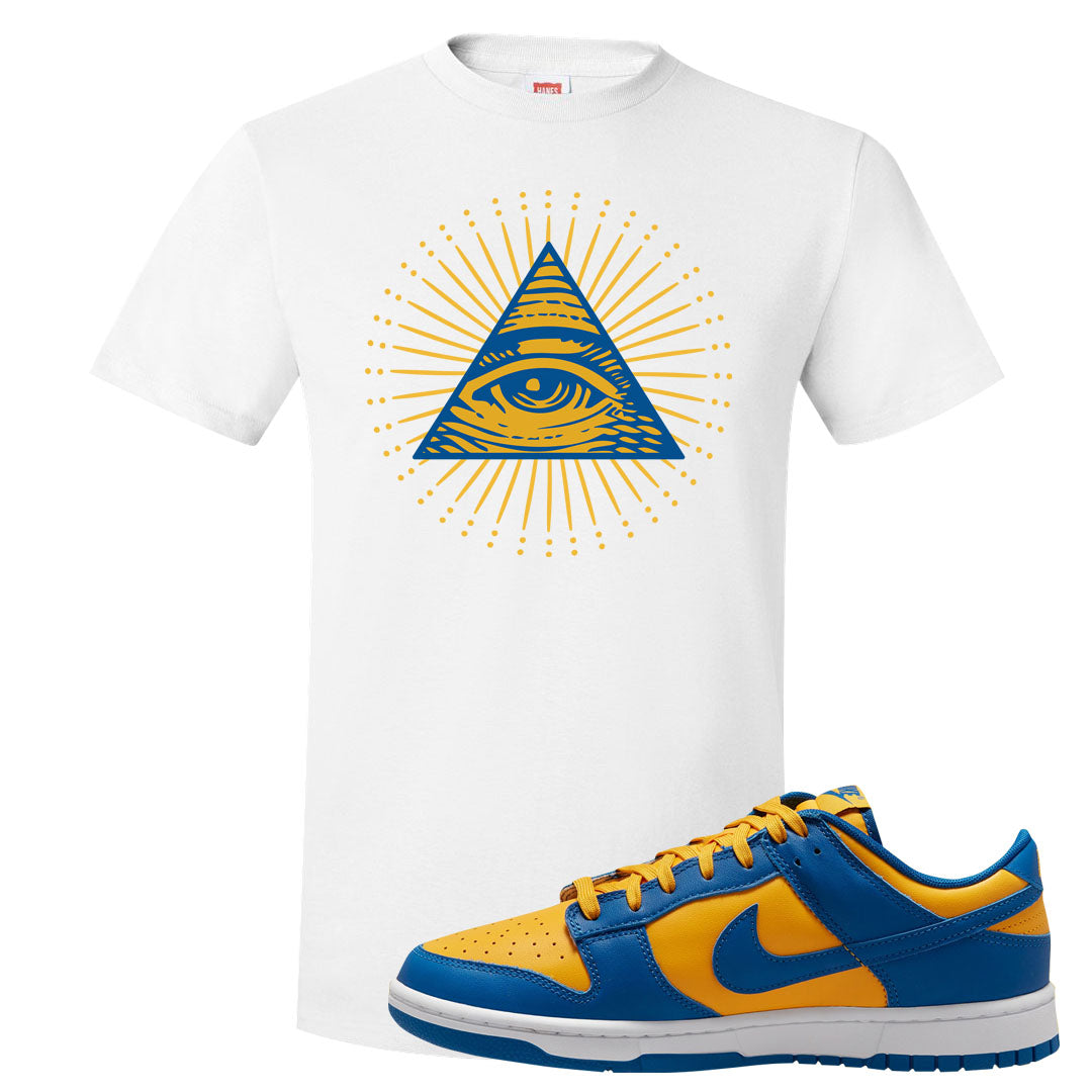 Blue Yellow White Low Dunks T Shirt | All Seeing Eye, White