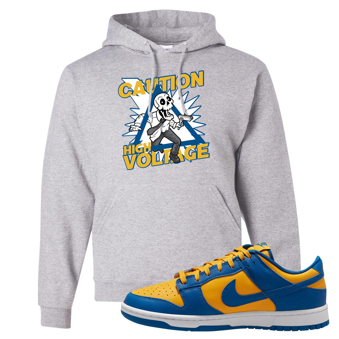 Blue Yellow White Low Dunks Hoodie | Caution High Voltage, Ash