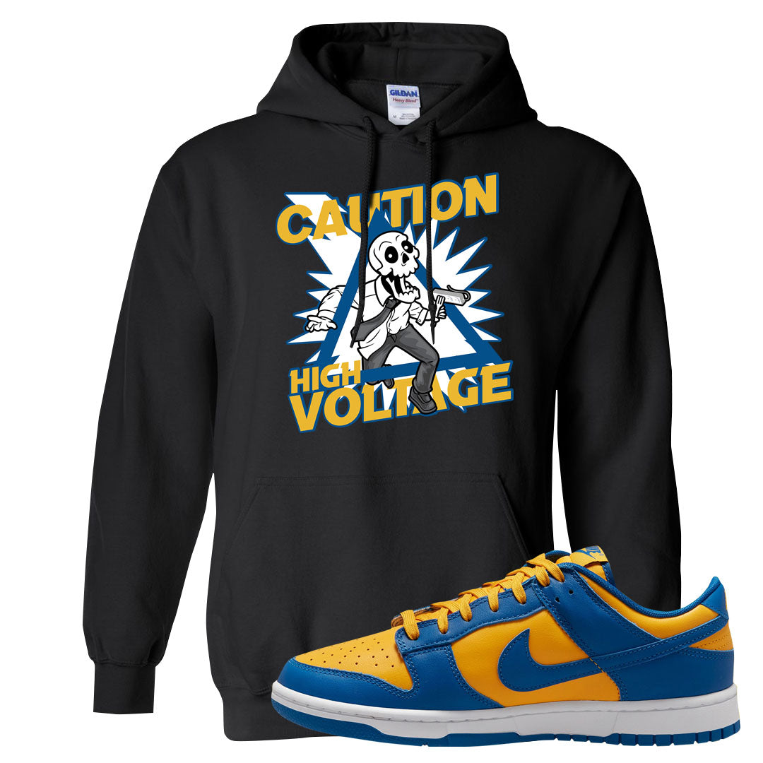 Blue Yellow White Low Dunks Hoodie | Caution High Voltage, Black