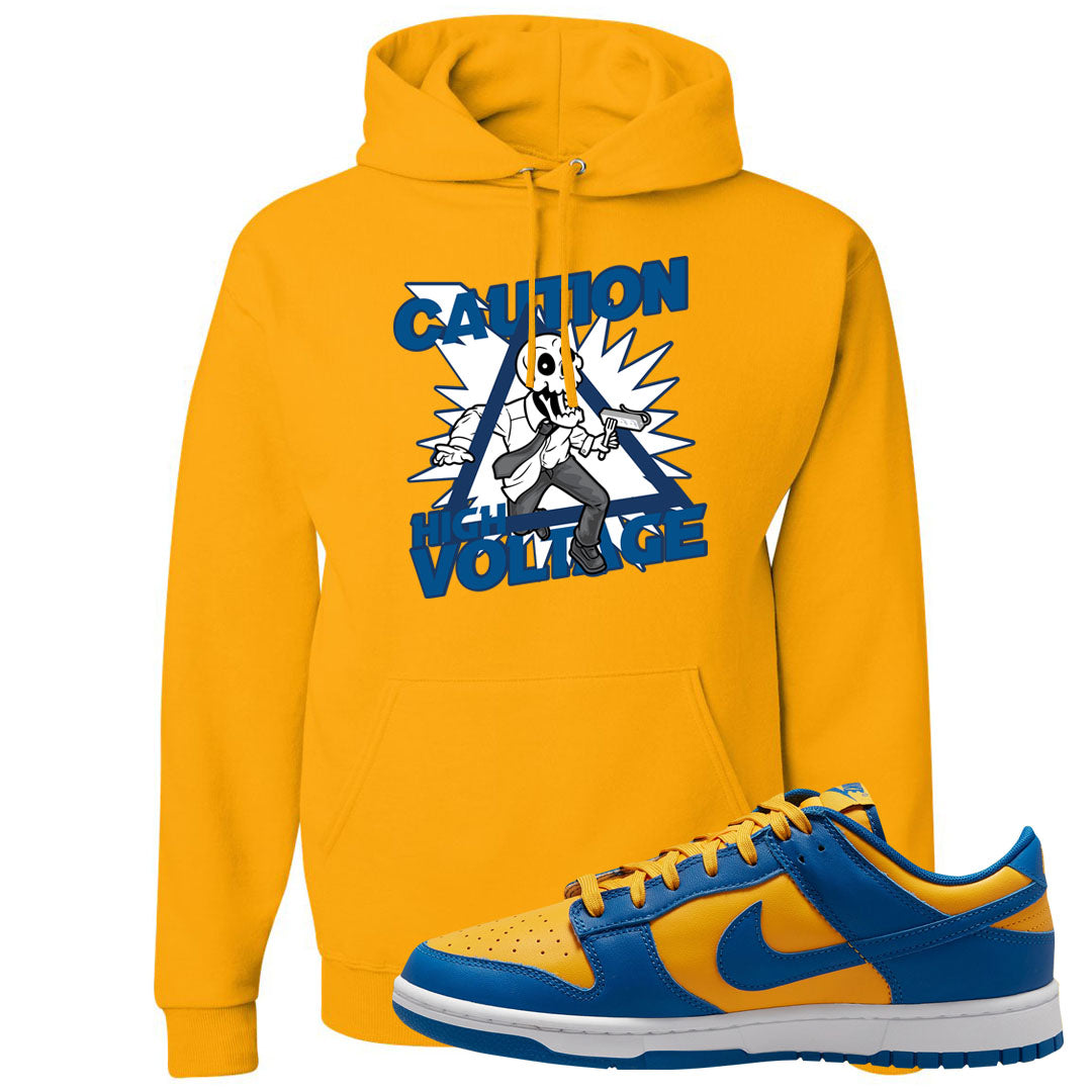 Blue Yellow White Low Dunks Hoodie | Caution High Voltage, Gold