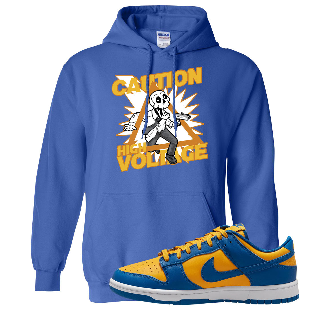 Blue Yellow White Low Dunks Hoodie | Caution High Voltage, Royal