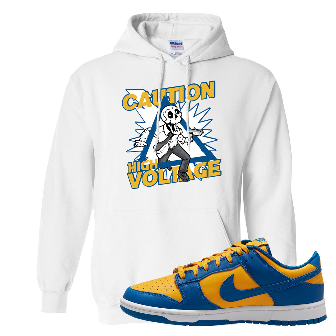 Blue Yellow White Low Dunks Hoodie | Caution High Voltage, White