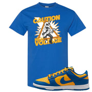 Blue Yellow White Low Dunks T Shirt | Caution High Voltage, Royal
