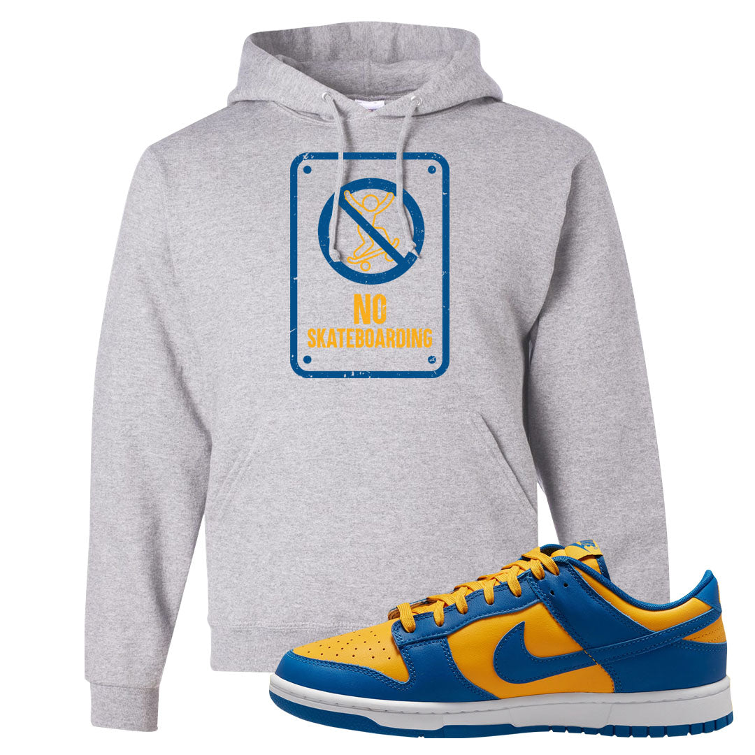 Blue Yellow White Low Dunks Hoodie | No Skating Sign, Ash