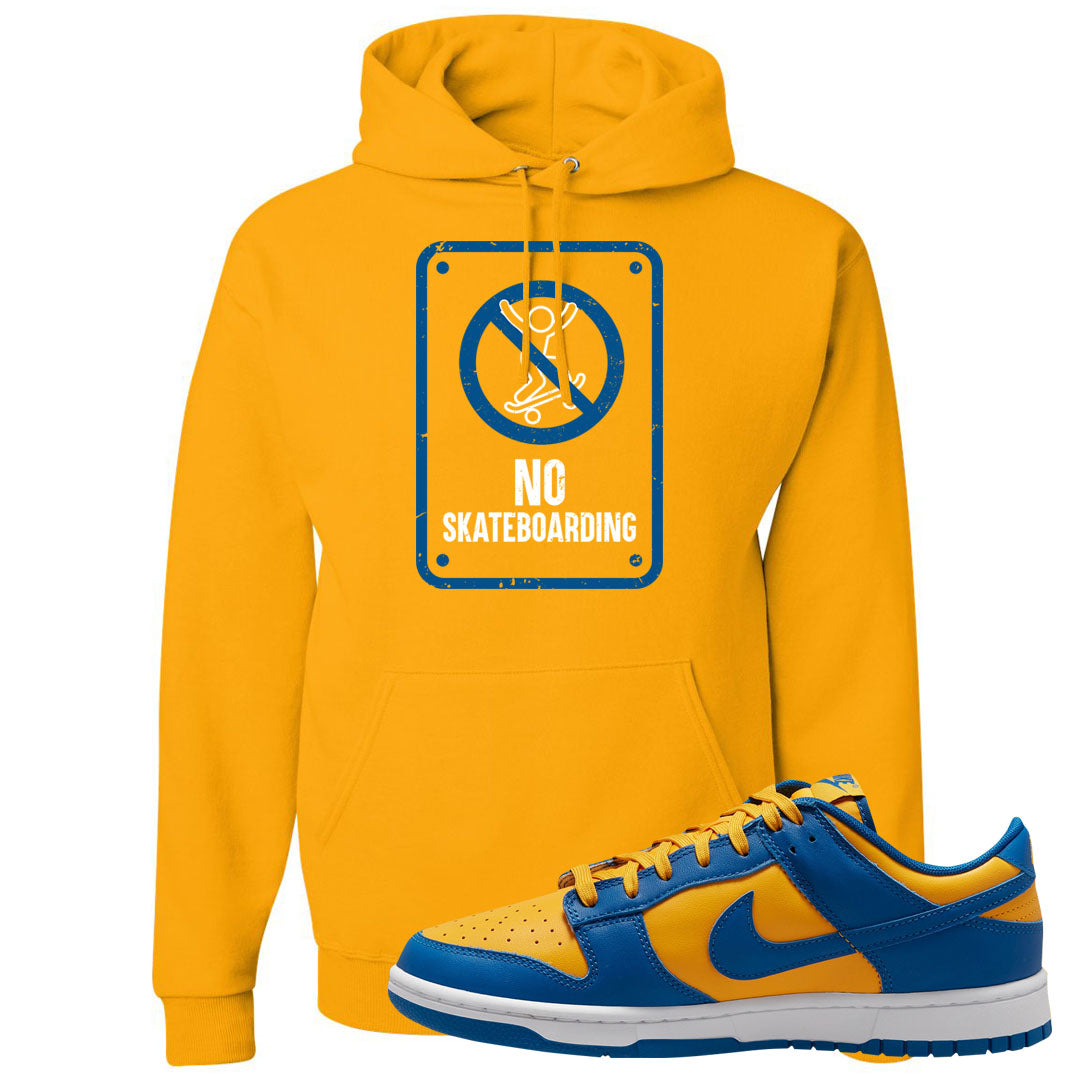 Blue Yellow White Low Dunks Hoodie | No Skating Sign, Gold