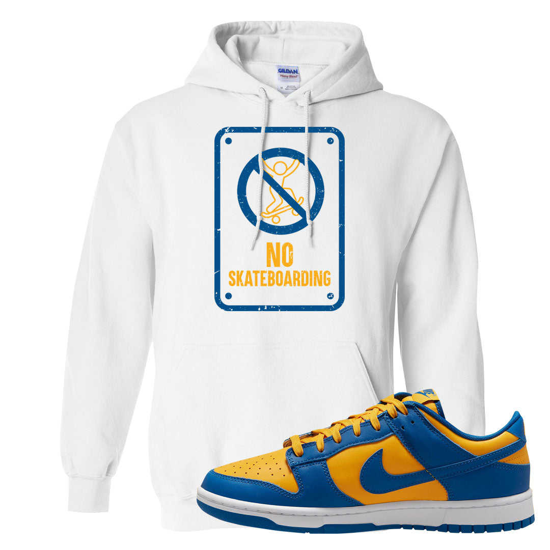 Blue Yellow White Low Dunks Hoodie | No Skating Sign, White