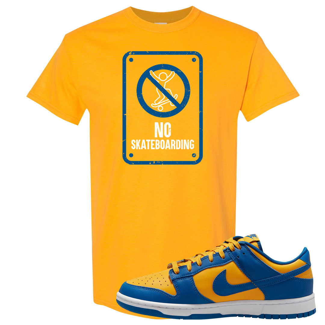 Blue Yellow White Low Dunks T Shirt | No Skating Sign, Gold