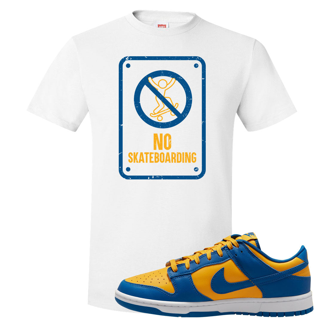Blue Yellow White Low Dunks T Shirt | No Skating Sign, White