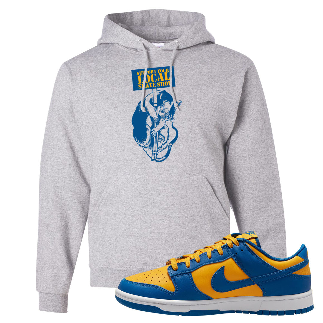 Blue Yellow White Low Dunks Hoodie | Support Your Local Skate Shop, Ash