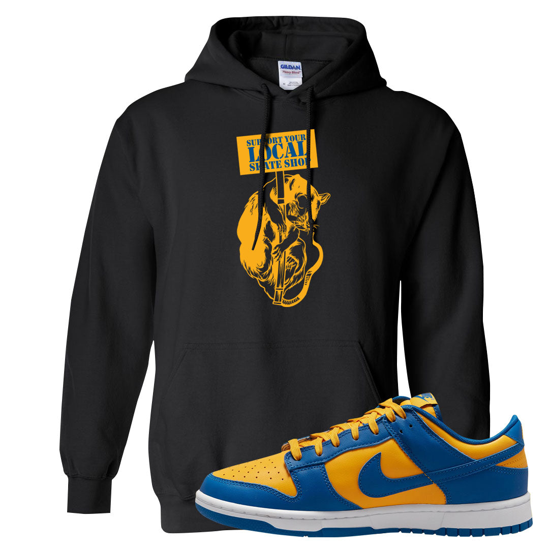 Blue Yellow White Low Dunks Hoodie | Support Your Local Skate Shop, Black