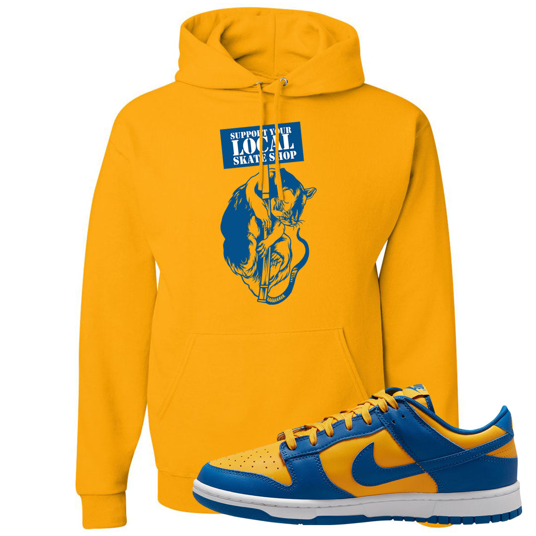 Blue Yellow White Low Dunks Hoodie | Support Your Local Skate Shop, Gold