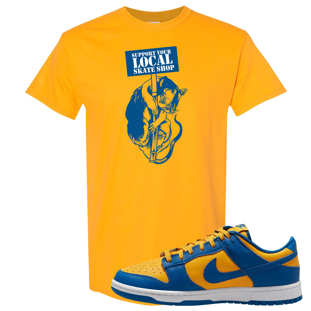 Blue Yellow White Low Dunks T Shirt | Support Your Local Skate Shop, Gold
