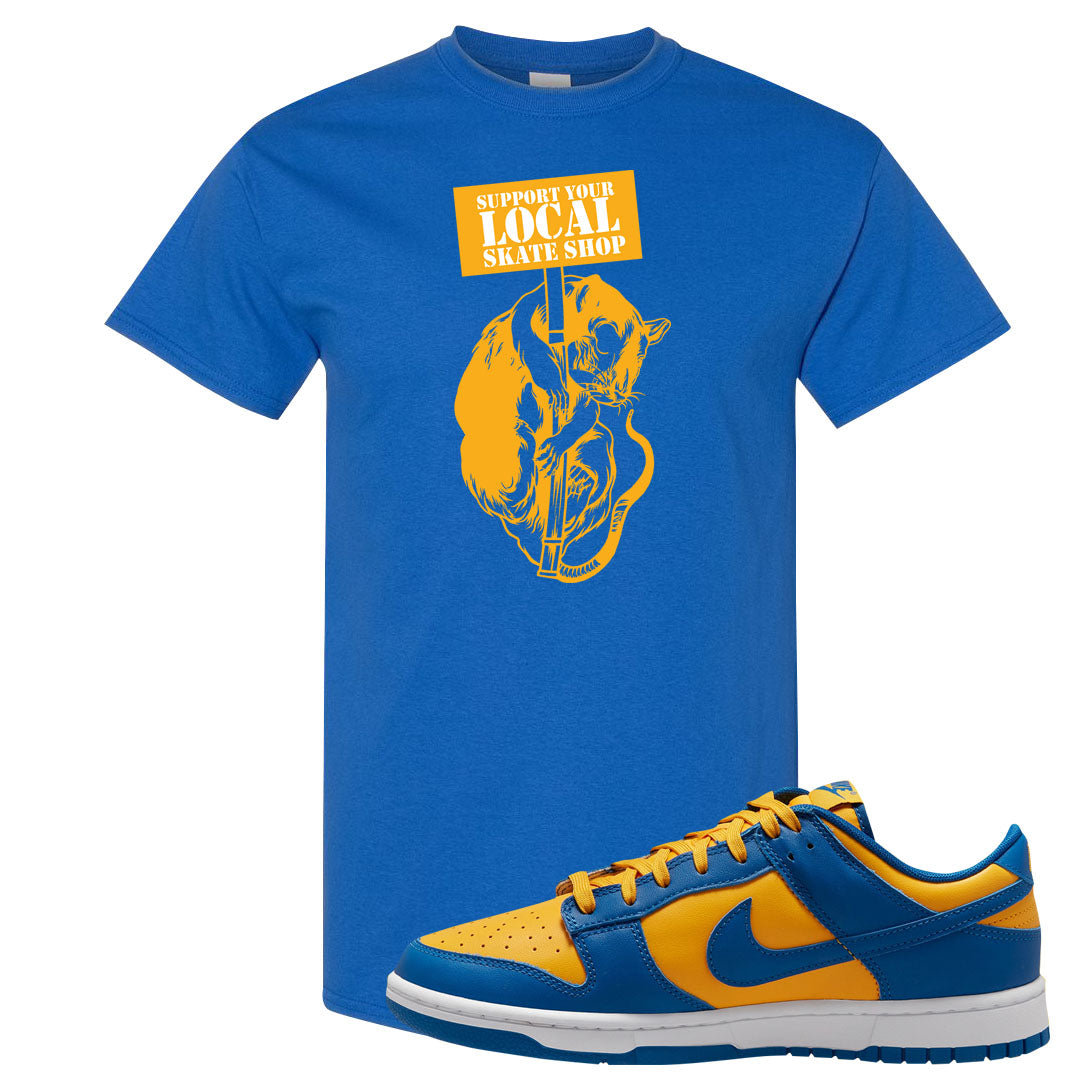 Blue Yellow White Low Dunks T Shirt | Support Your Local Skate Shop, Royal