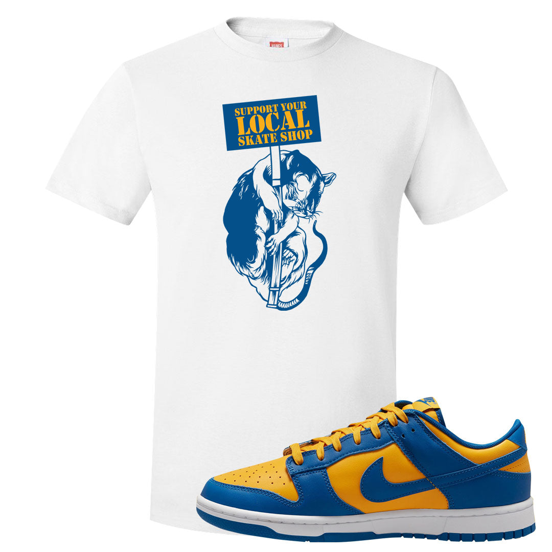 Blue Yellow White Low Dunks T Shirt | Support Your Local Skate Shop, White