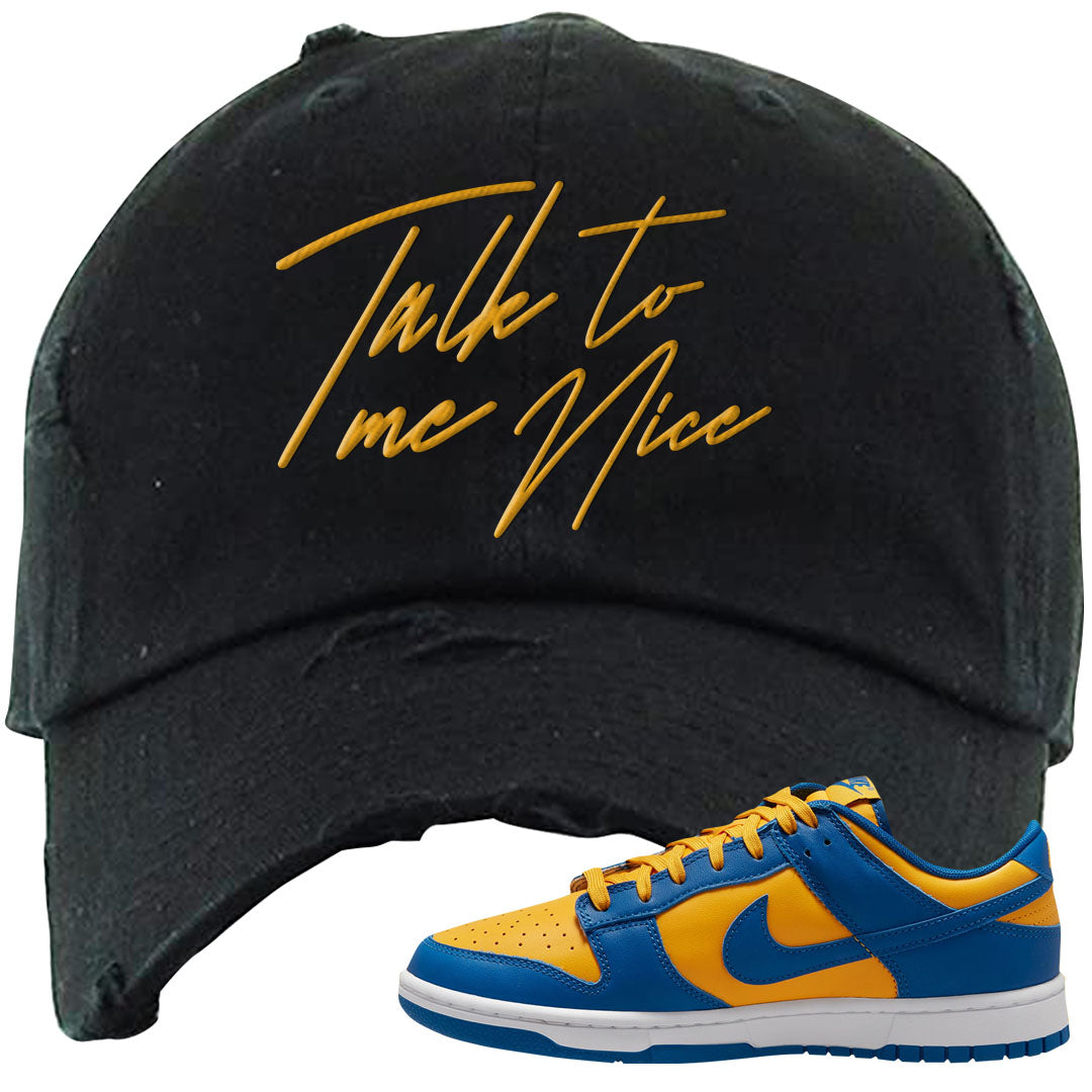 Blue Yellow White Low Dunks Distressed Dad Hat | Talk To Me Nice, Black