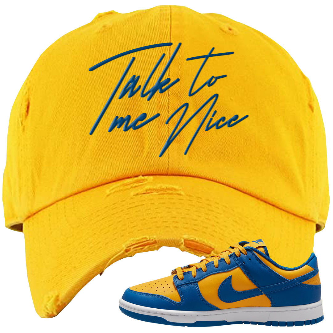 Blue Yellow White Low Dunks Distressed Dad Hat | Talk To Me Nice, Gold