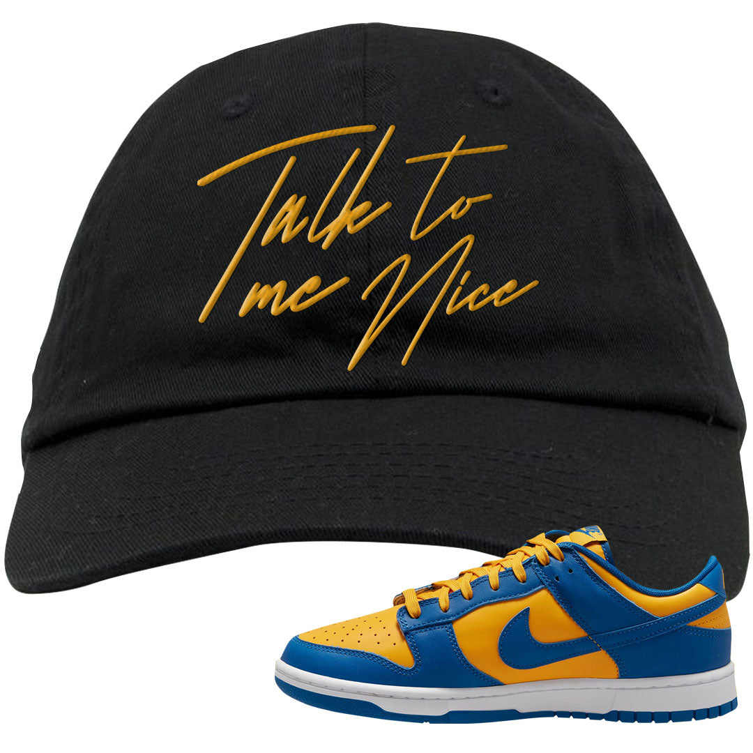 Blue Yellow White Low Dunks Dad Hat | Talk To Me Nice, Black
