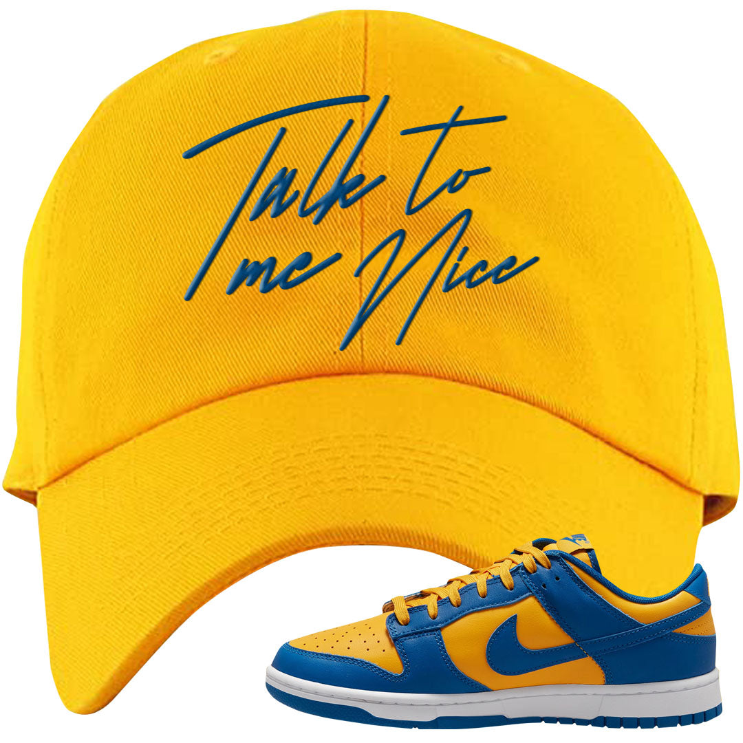 Blue Yellow White Low Dunks Dad Hat | Talk To Me Nice, Gold