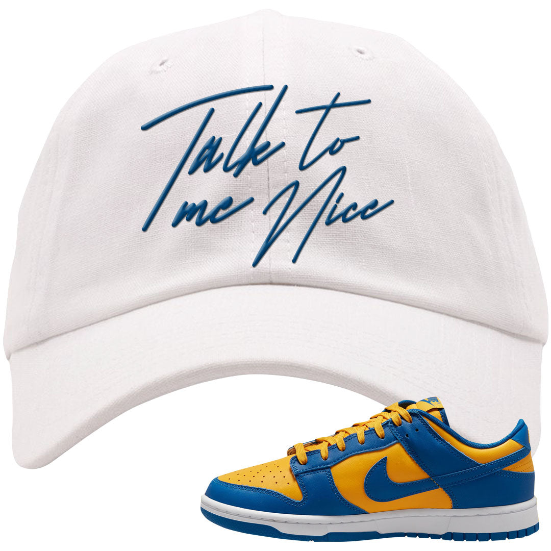Blue Yellow White Low Dunks Dad Hat | Talk To Me Nice, White