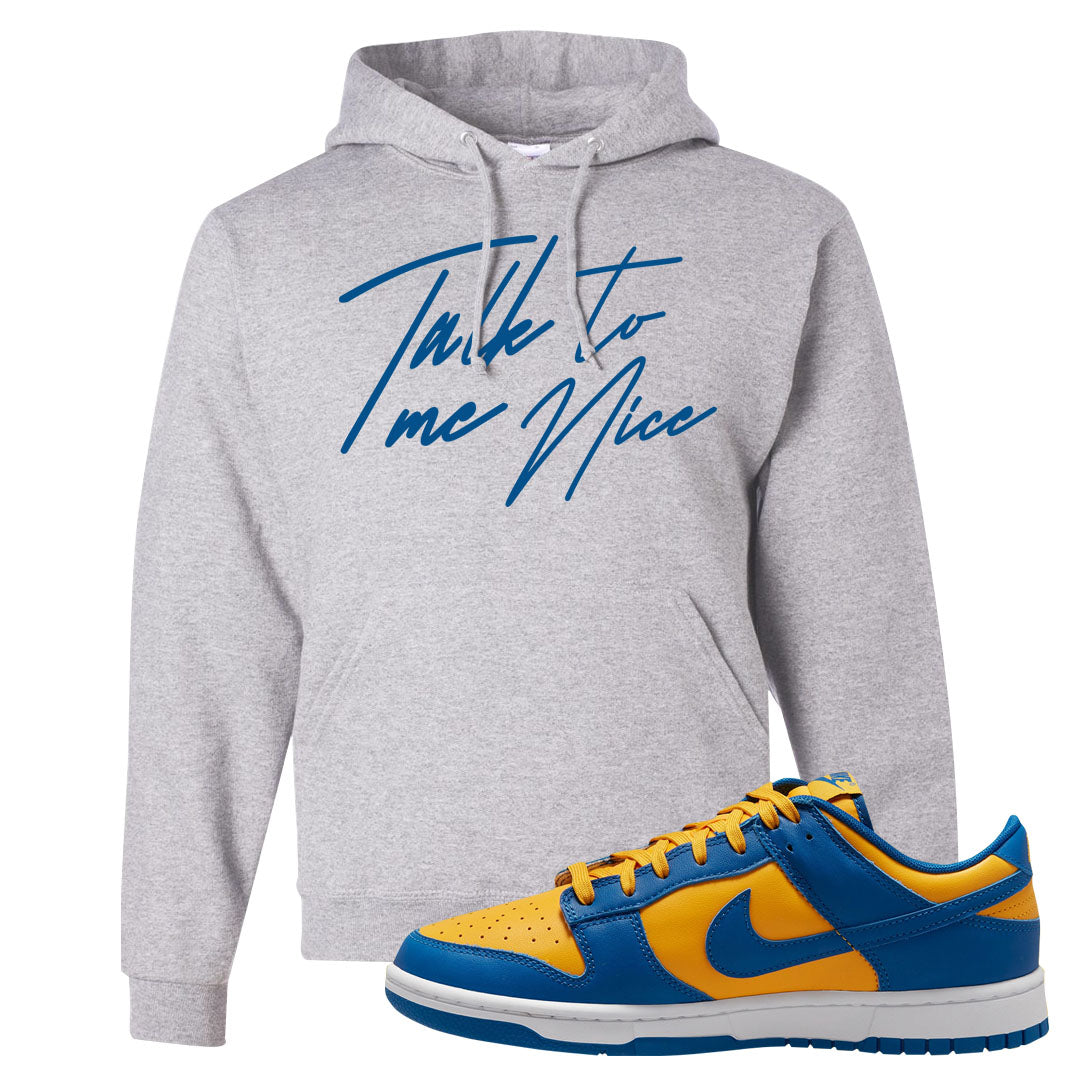 Blue Yellow White Low Dunks Hoodie | Talk To Me Nice, Ash