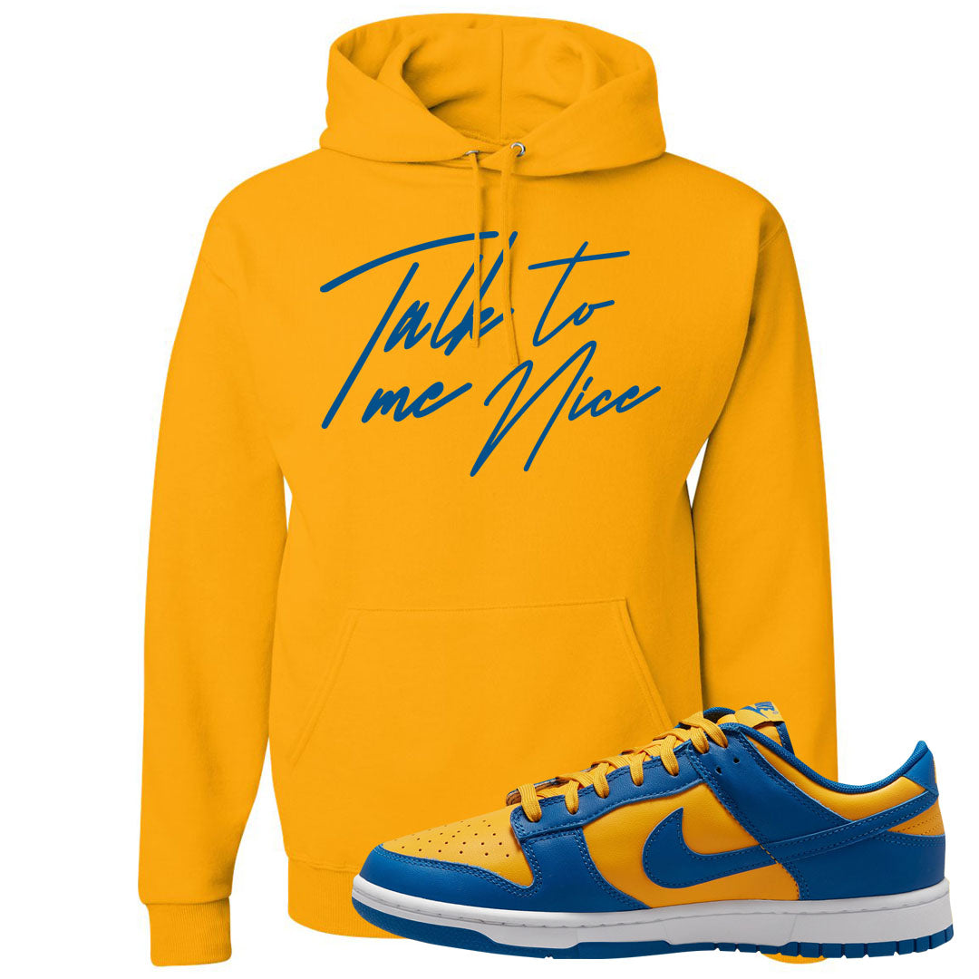 Blue Yellow White Low Dunks Hoodie | Talk To Me Nice, Gold