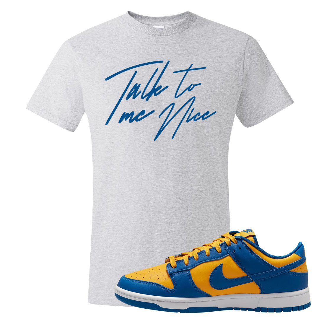 Blue Yellow White Low Dunks T Shirt | Talk To Me Nice, Ash